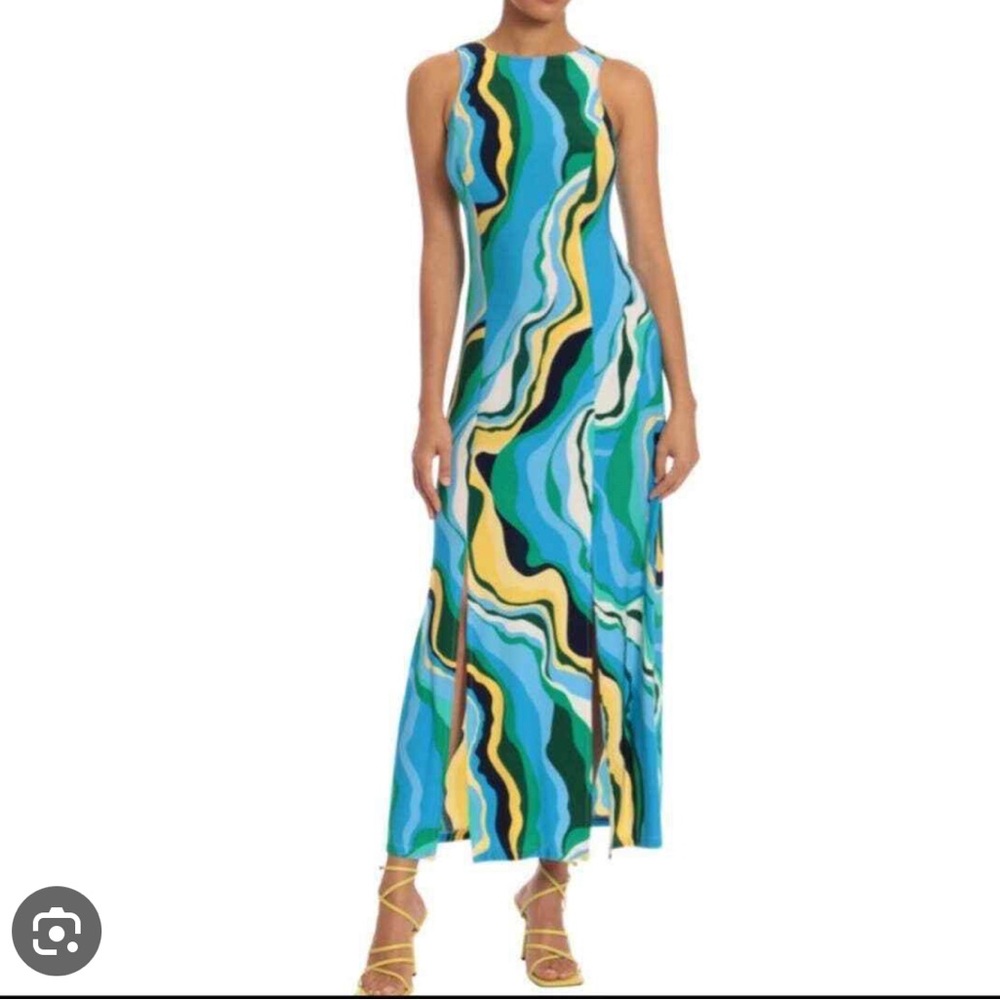 Donna Morgan blue marble print maxi dress